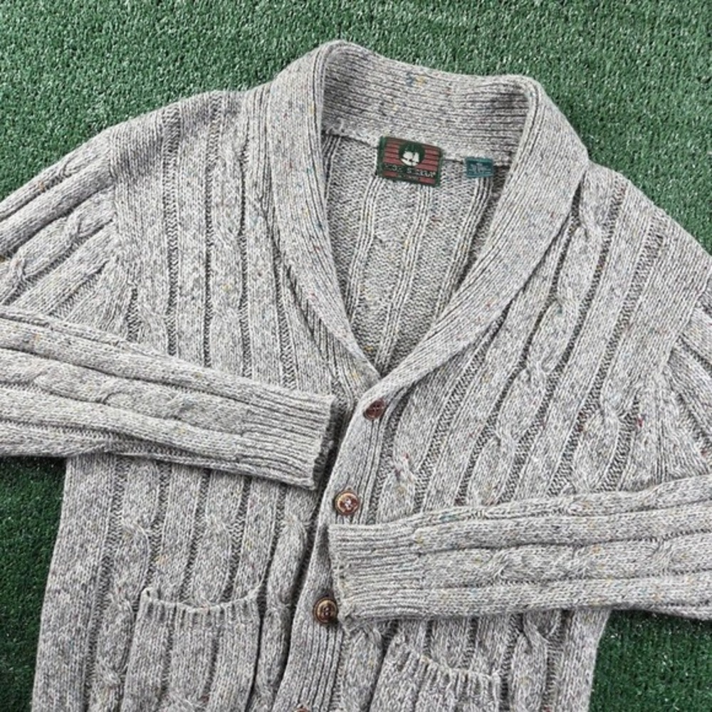 Vintage‎ High Sierra Grey Confetti Cable Knit Shawl Collar Cardigan Sweater XL